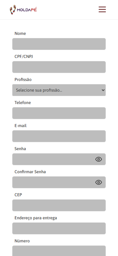 Cadastro com dados profissionais