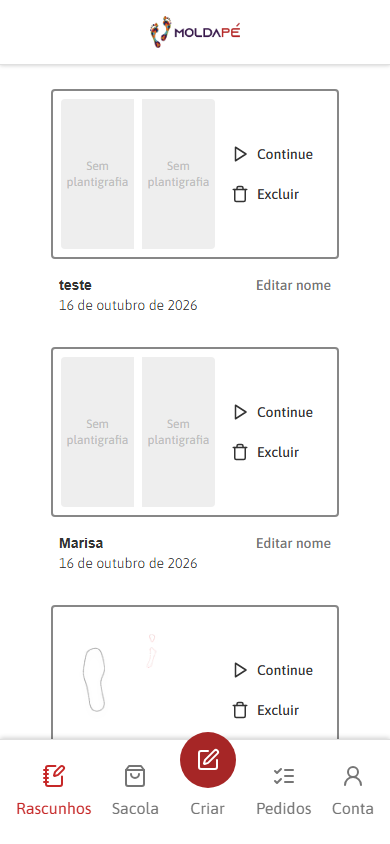 Lista de rascunhos